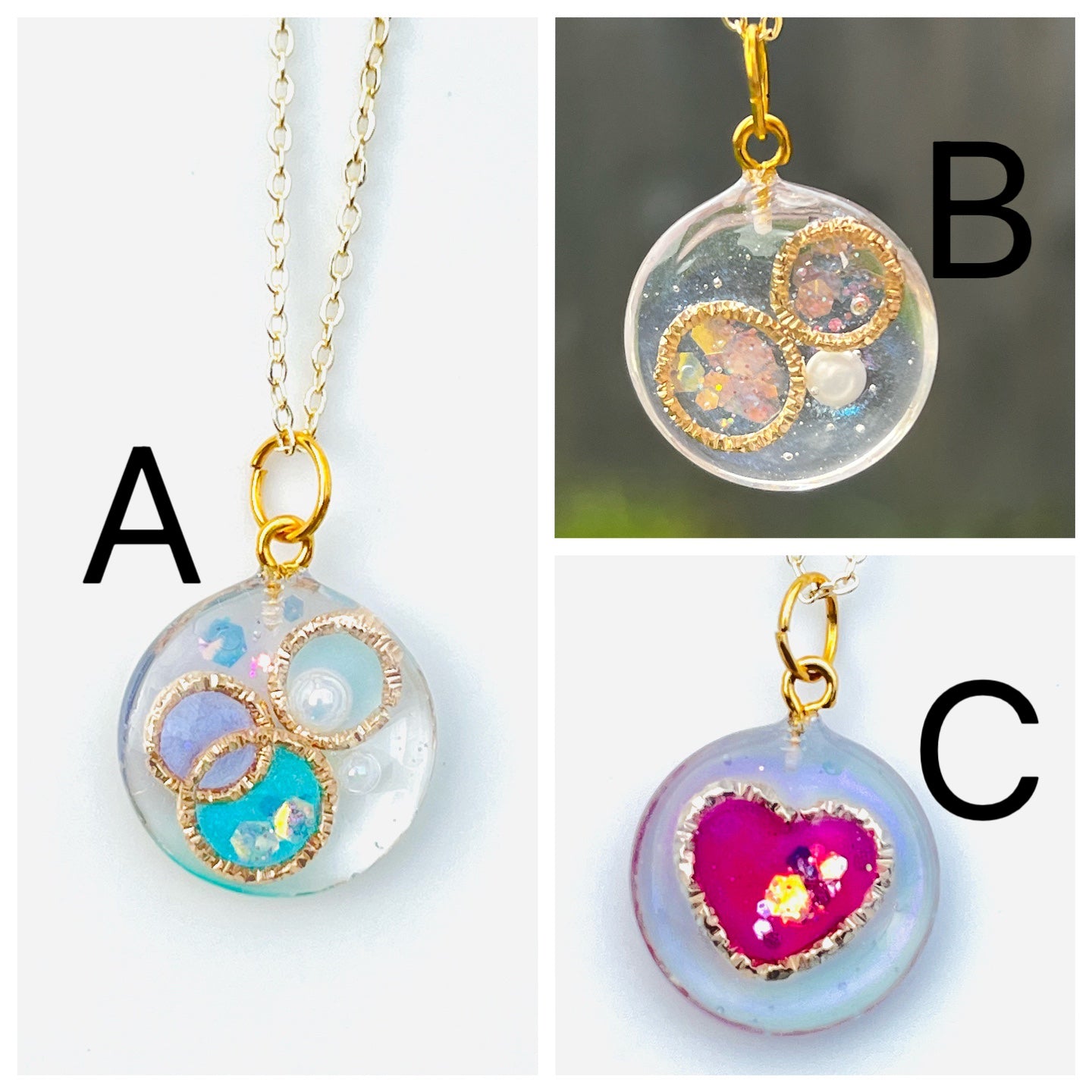 Golden ring and heart in round necklaces