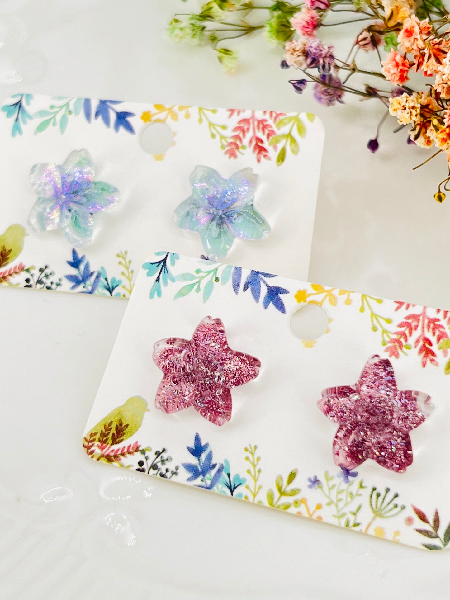 Shiny pink/purple Sakura earrings