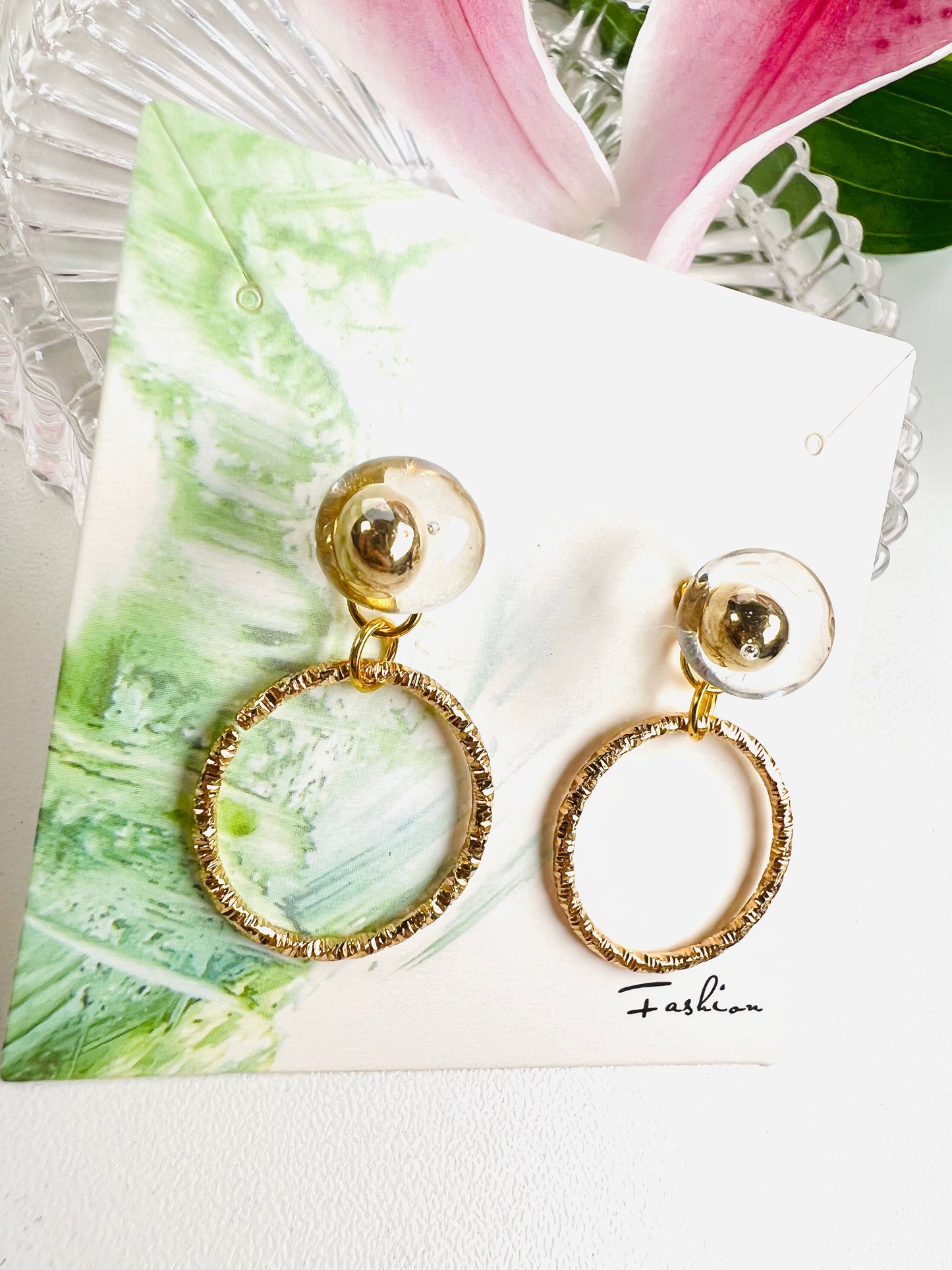 Be water-Golden ball with ring earrings