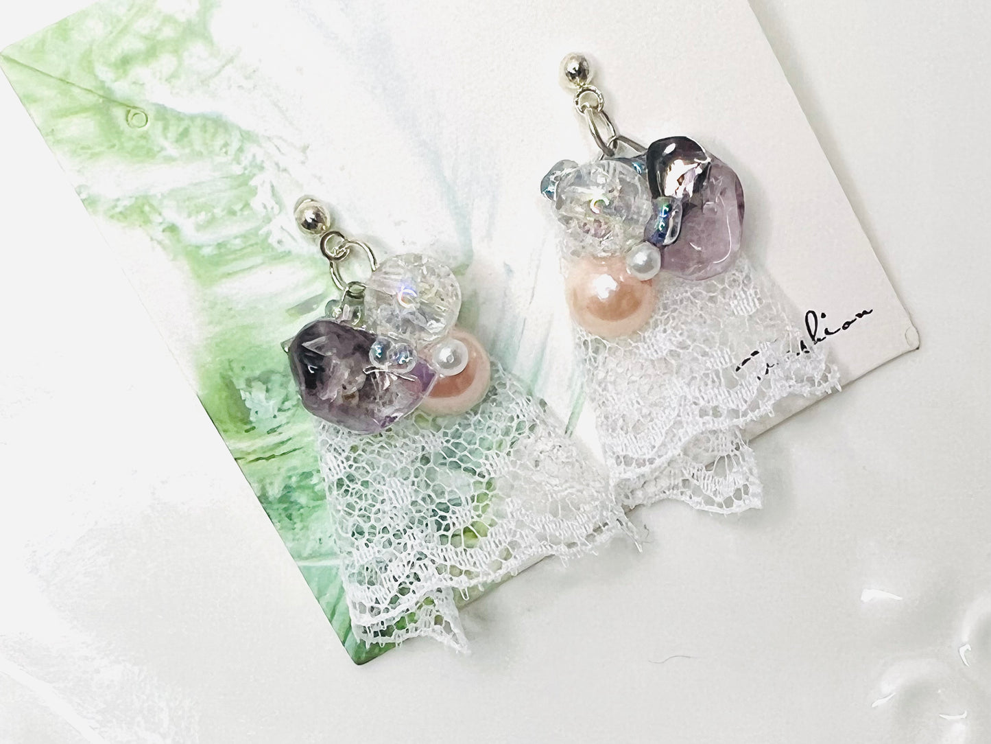 Lace and crystal earrings