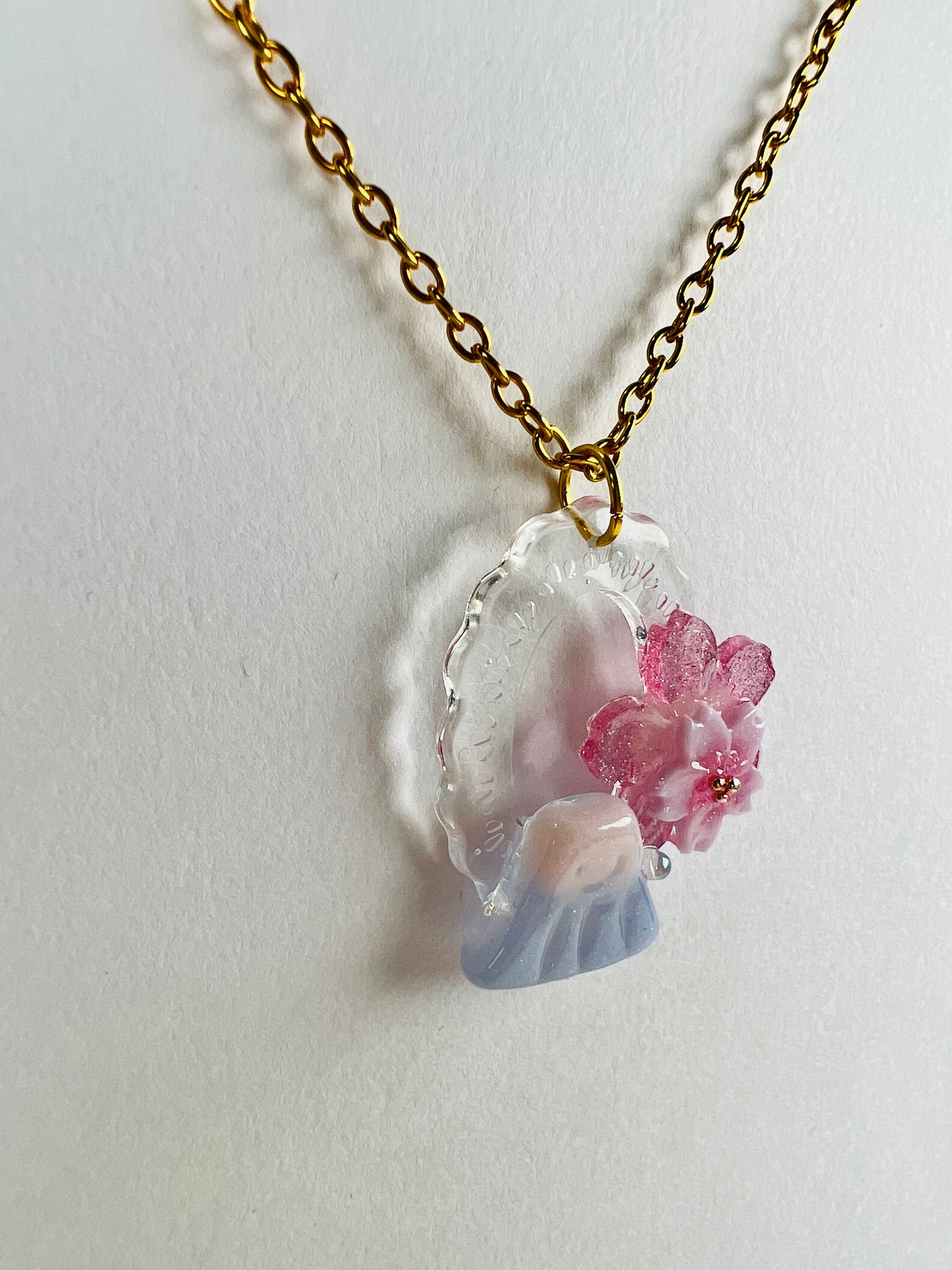 Sakura & Fuji in oval painting necklaces 日系富士櫻造型項鍊