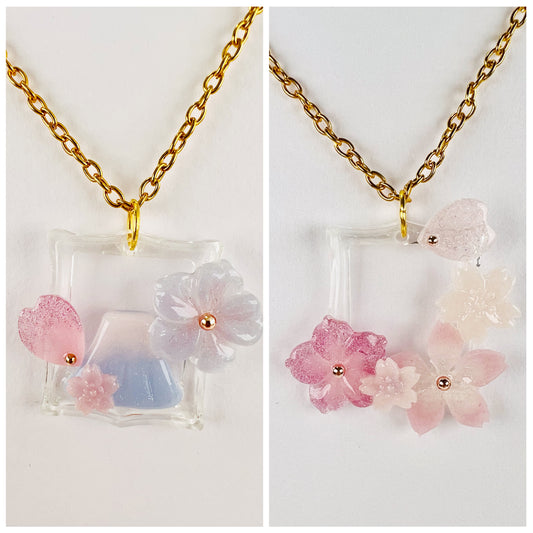 Sakura & Fuji painting necklaces part 2 日系富士櫻油畫造型項鍊