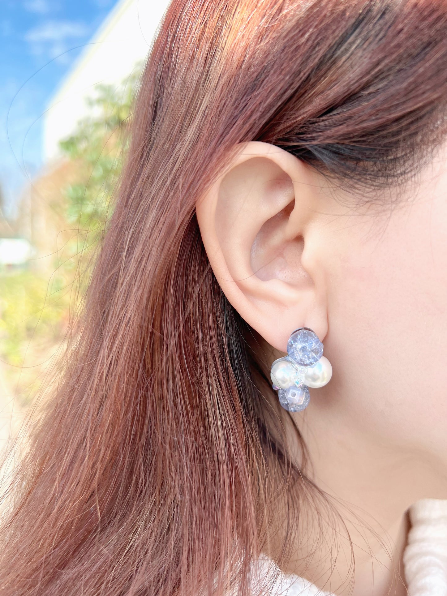 Shiny blue popping beads earrings