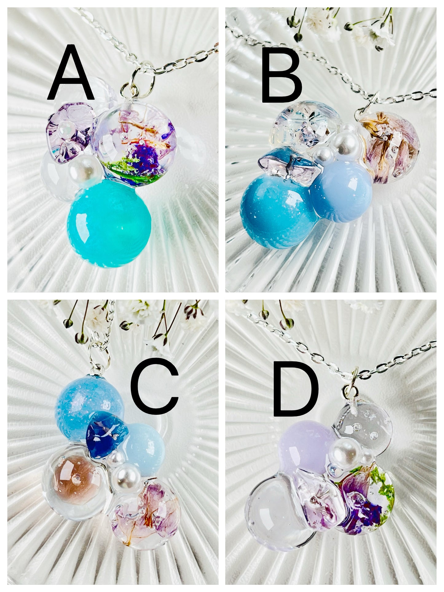 Sphere and flower necklaces