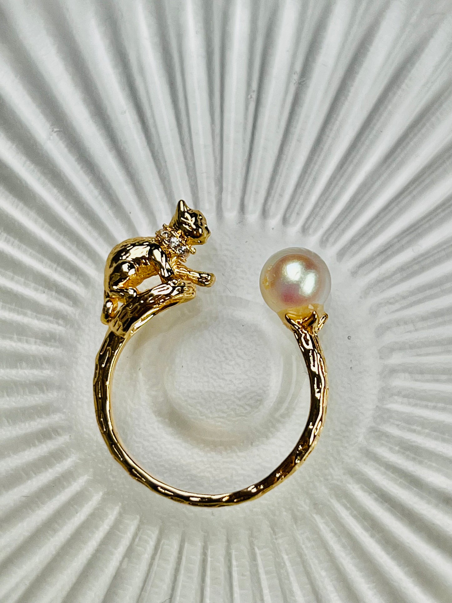 Cat playing with pearl ring