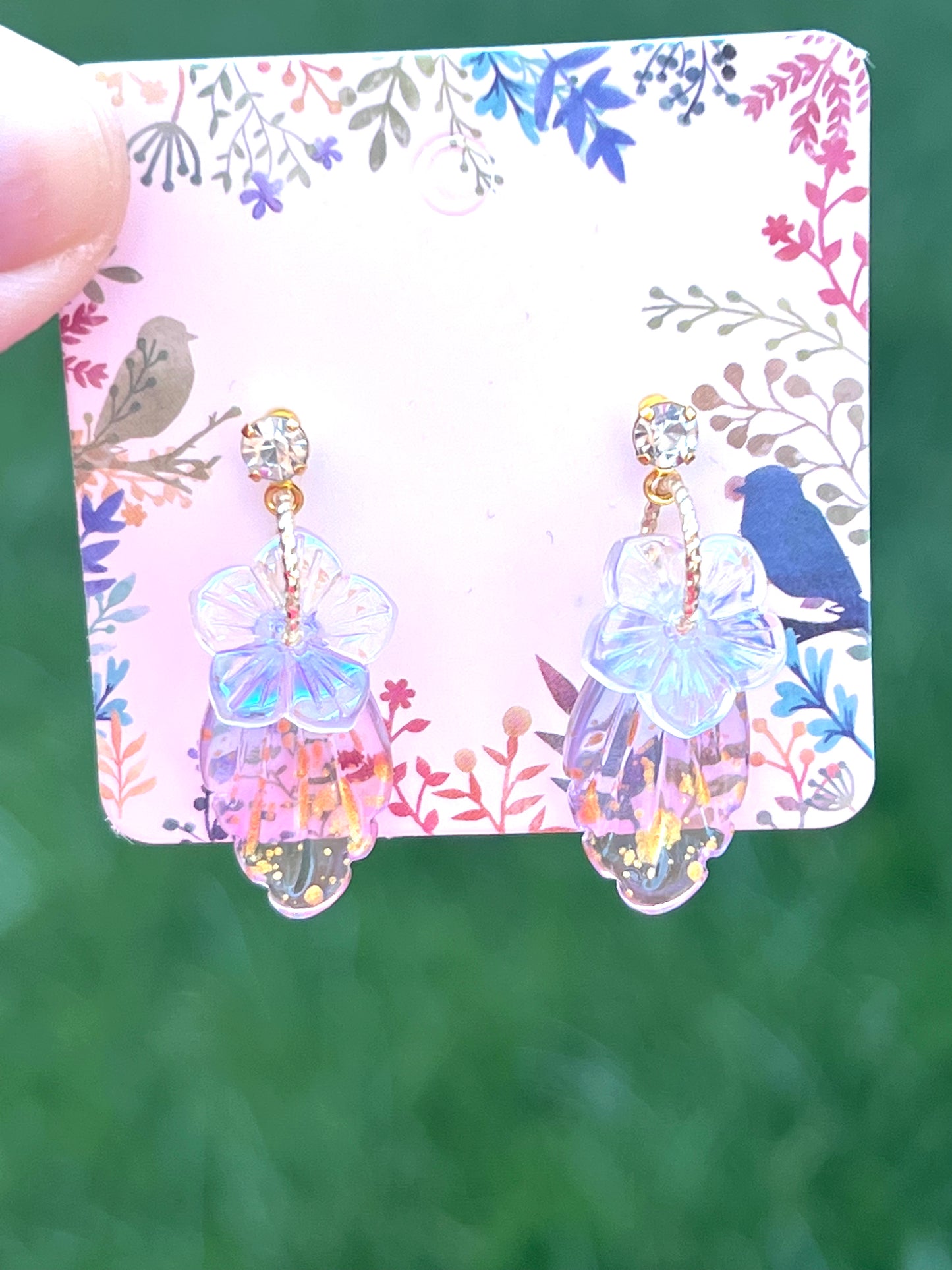 Colour glaze Sakura and leaf earrings