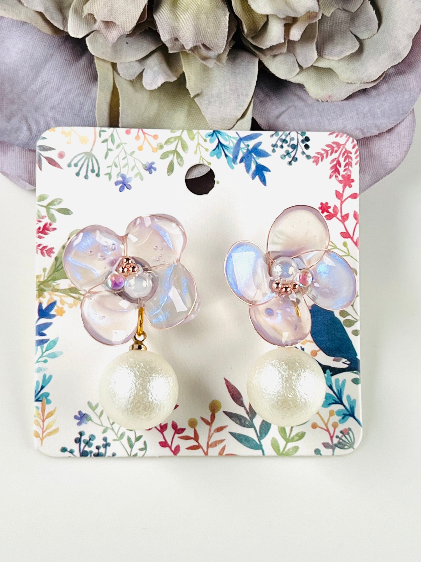 Flower with pearl earrings