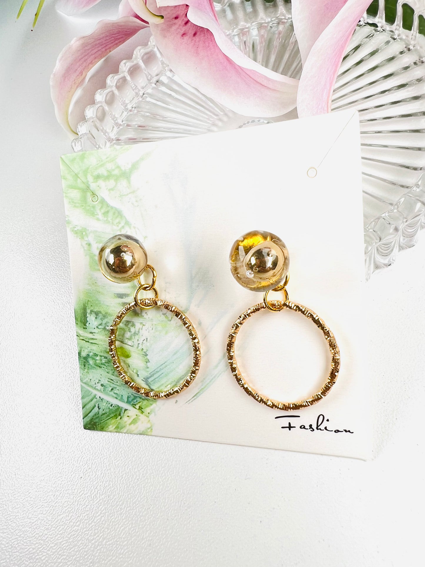 Be water-Golden ball with ring earrings