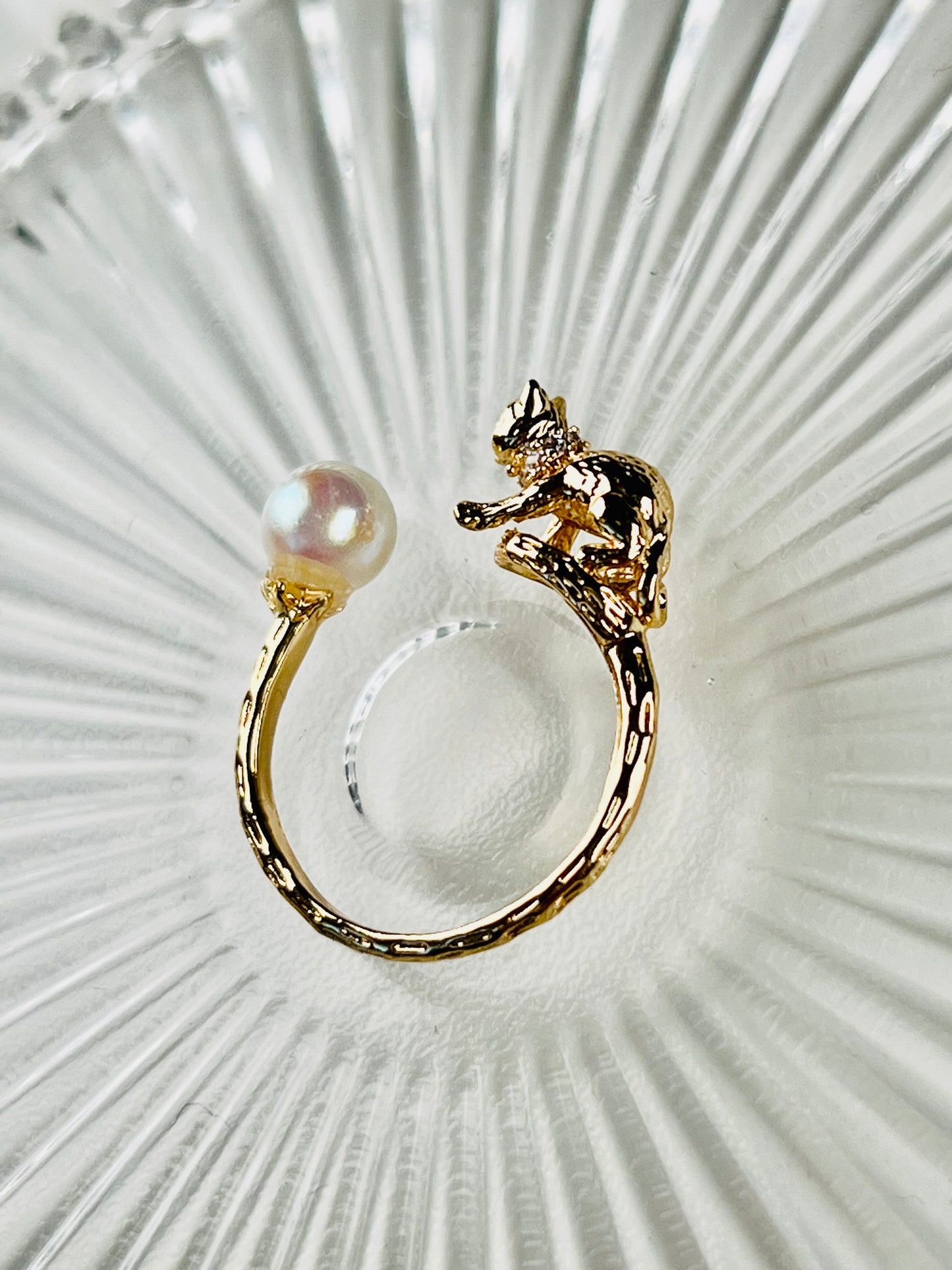 Cat playing with pearl ring