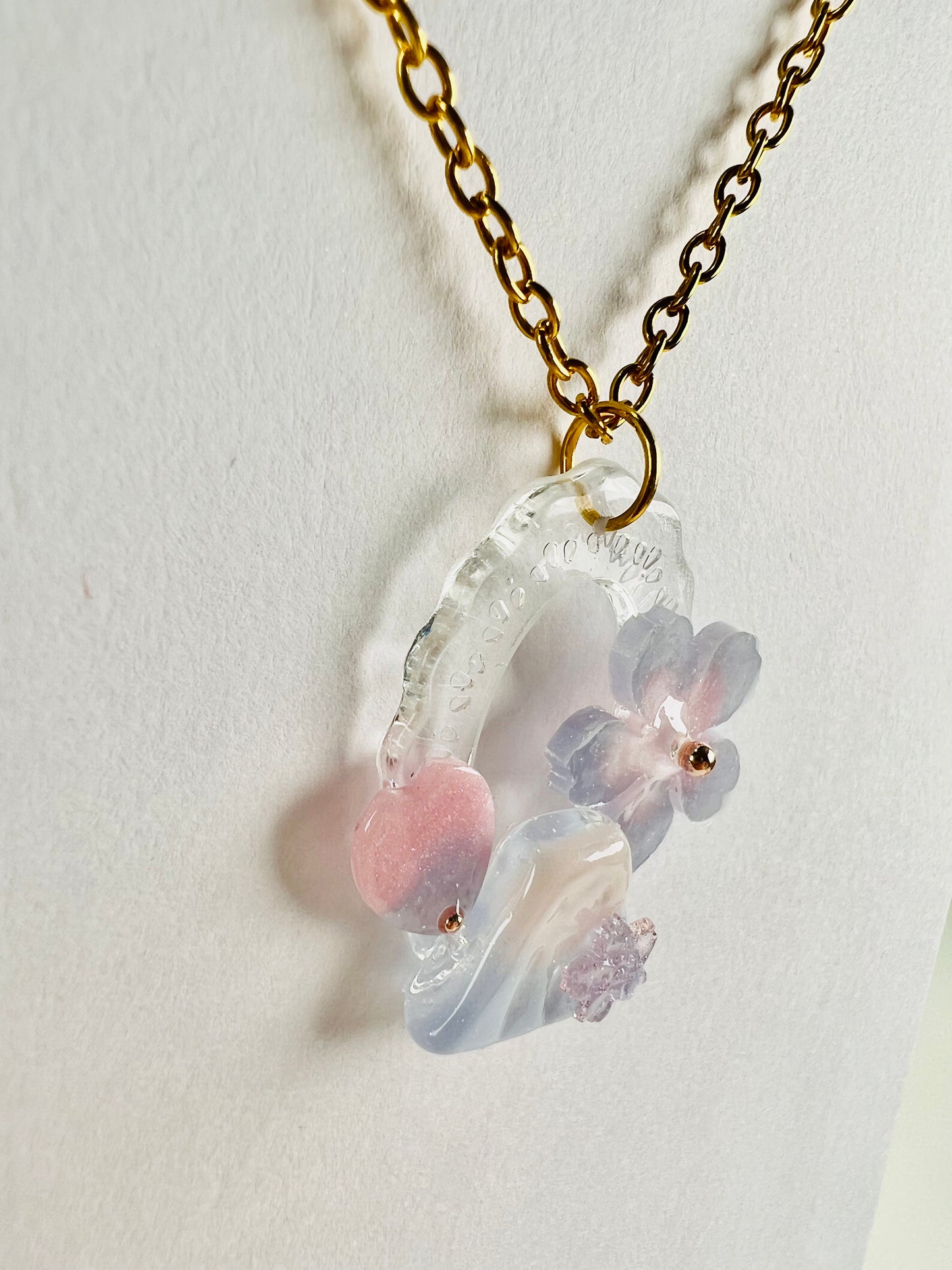 Sakura & Fuji in oval painting necklaces 日系富士櫻造型項鍊