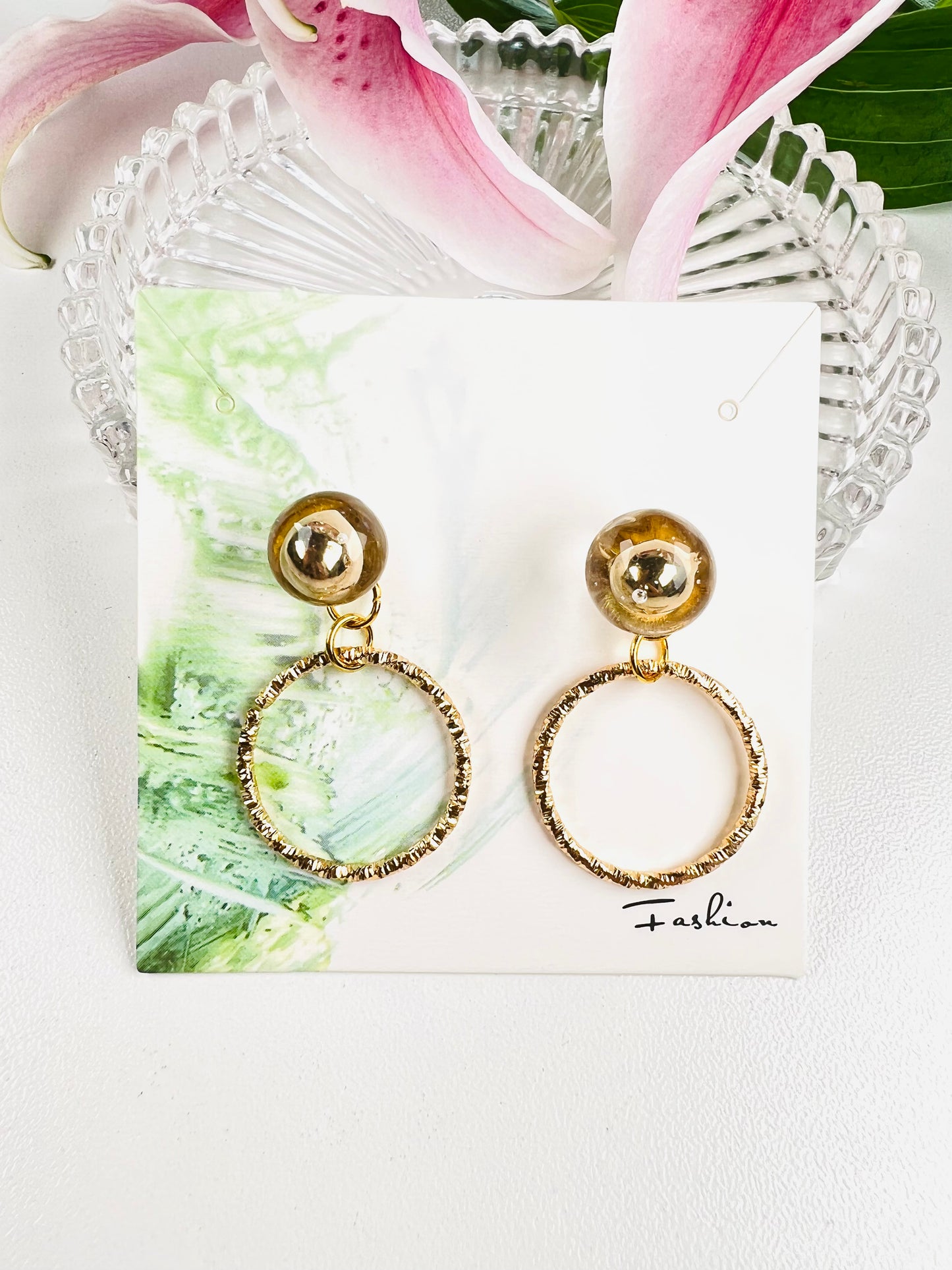 (Copy) (Copy) Be water-Golden ball with ring earrings