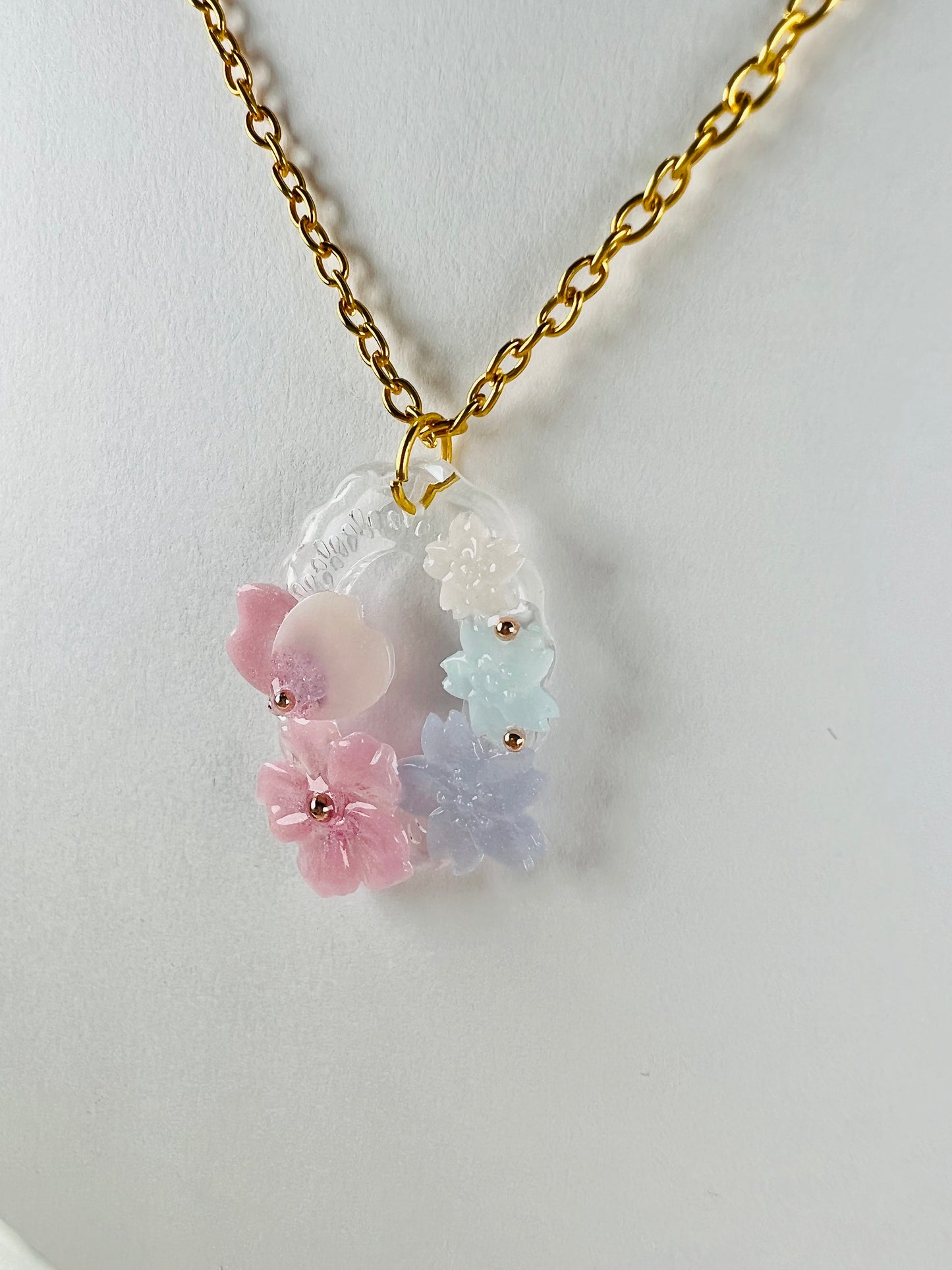 Sakura & Fuji in oval painting necklaces 日系富士櫻造型項鍊