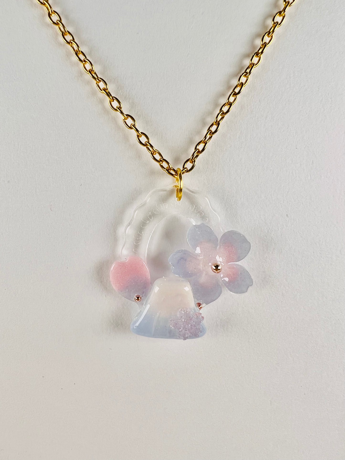 Sakura & Fuji in oval painting necklaces 日系富士櫻造型項鍊