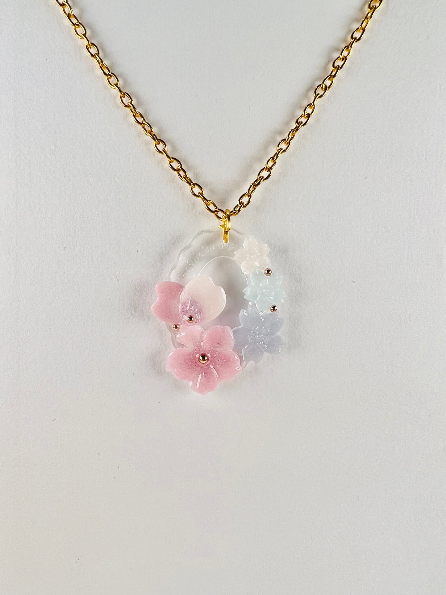 Sakura & Fuji in oval painting necklaces 日系富士櫻造型項鍊