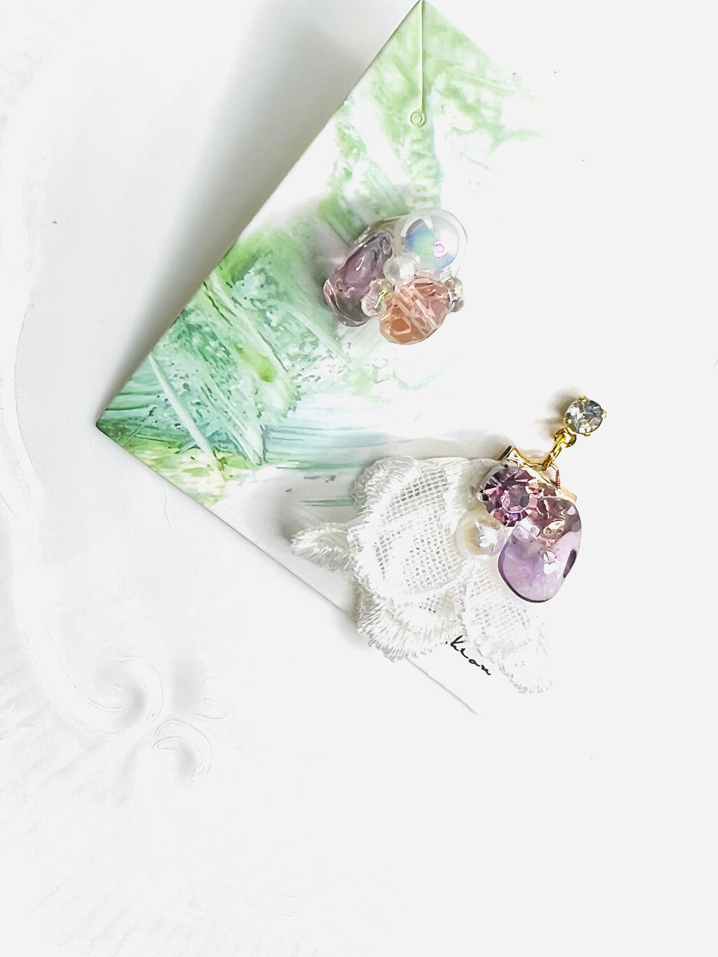 Lace and crystal earrings