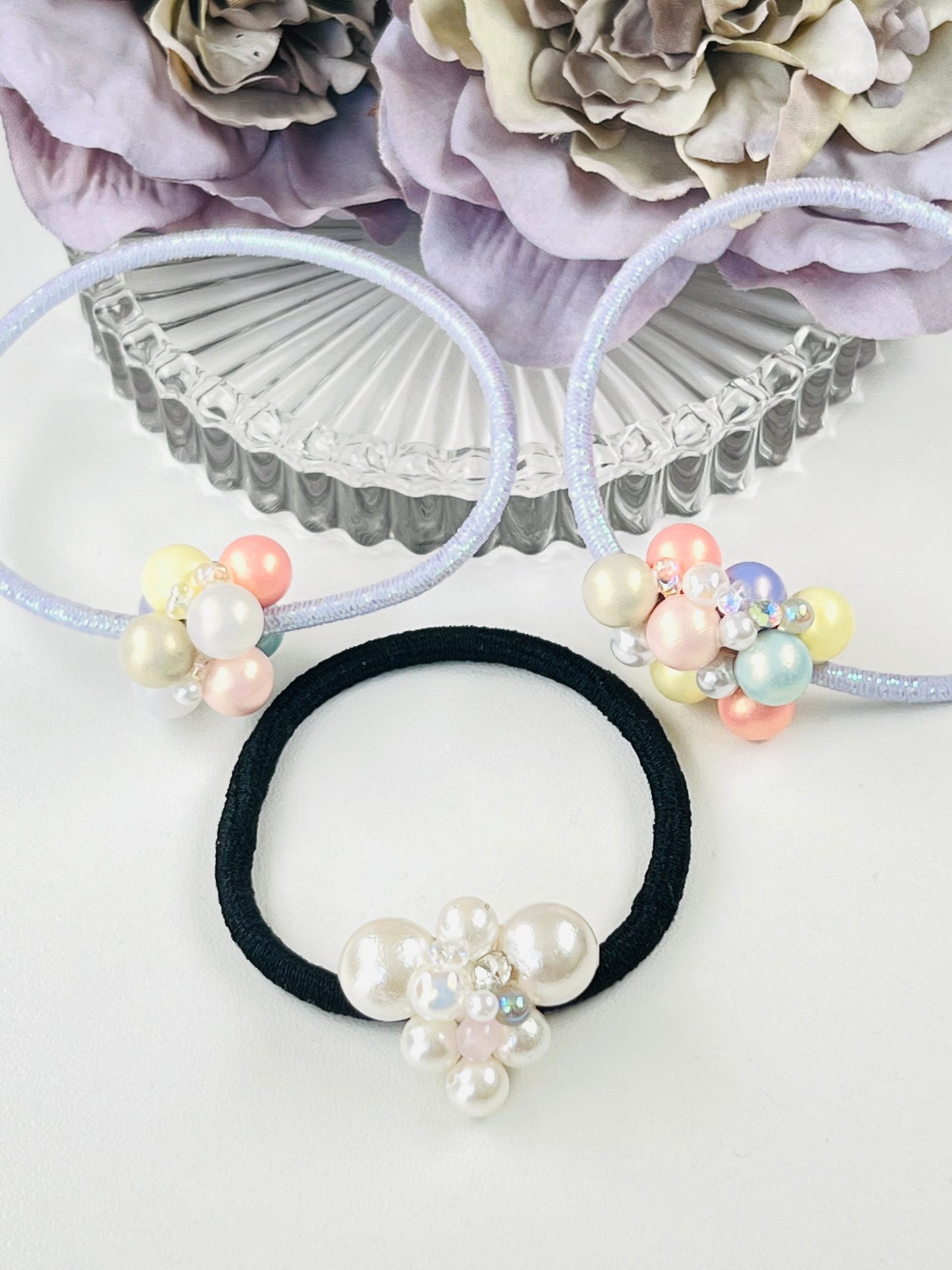 Macaron colourful bubbles/pearl hair scrunchie