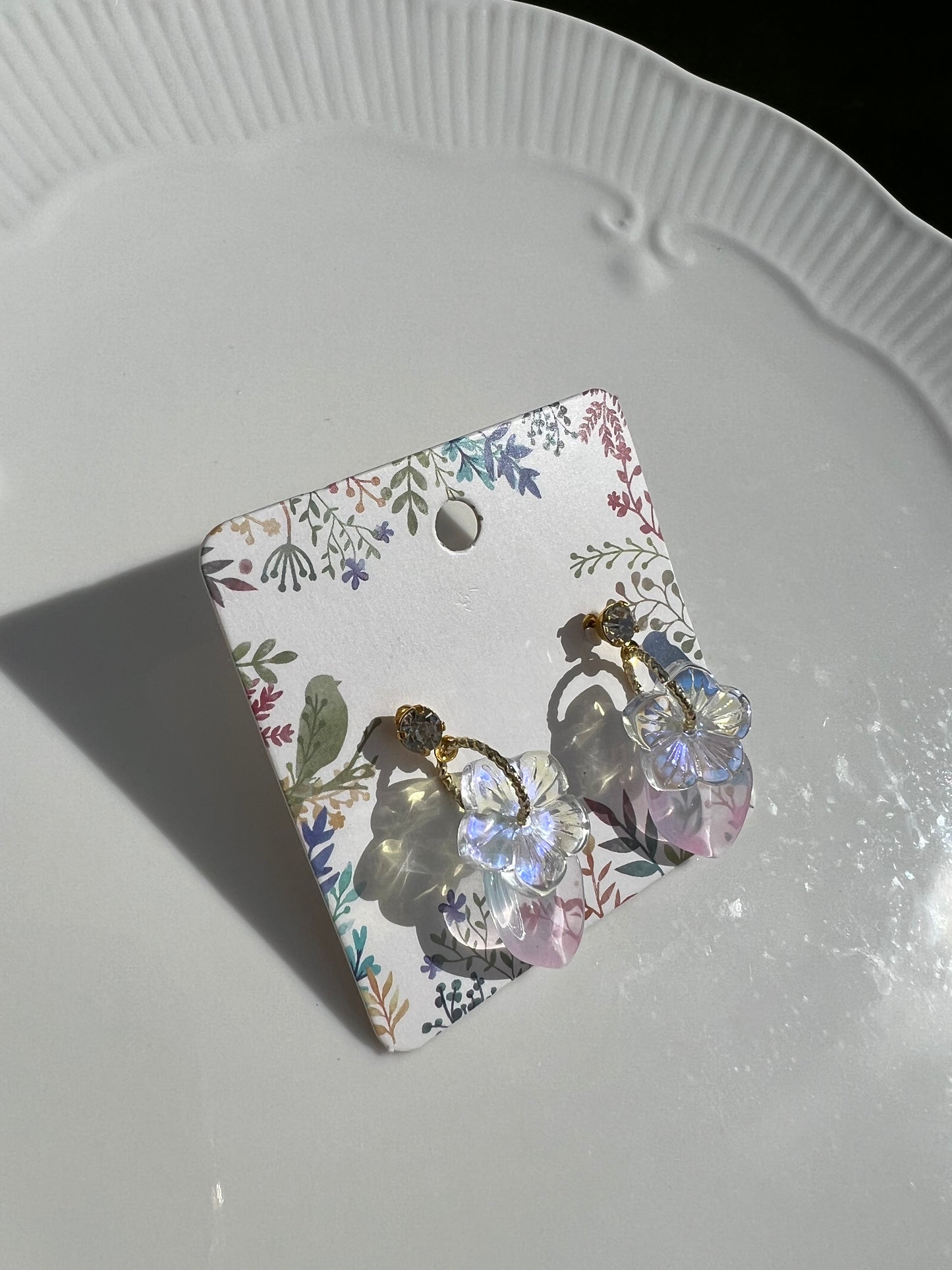 Colour glaze Sakura and leaf earrings