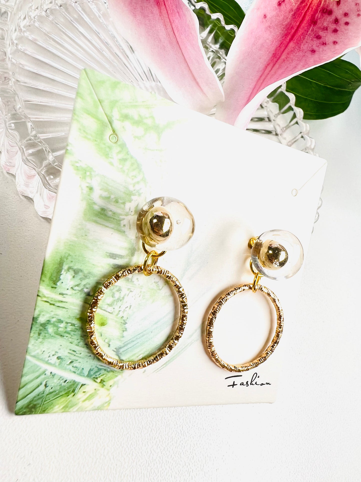 Be water-Golden ball with ring earrings