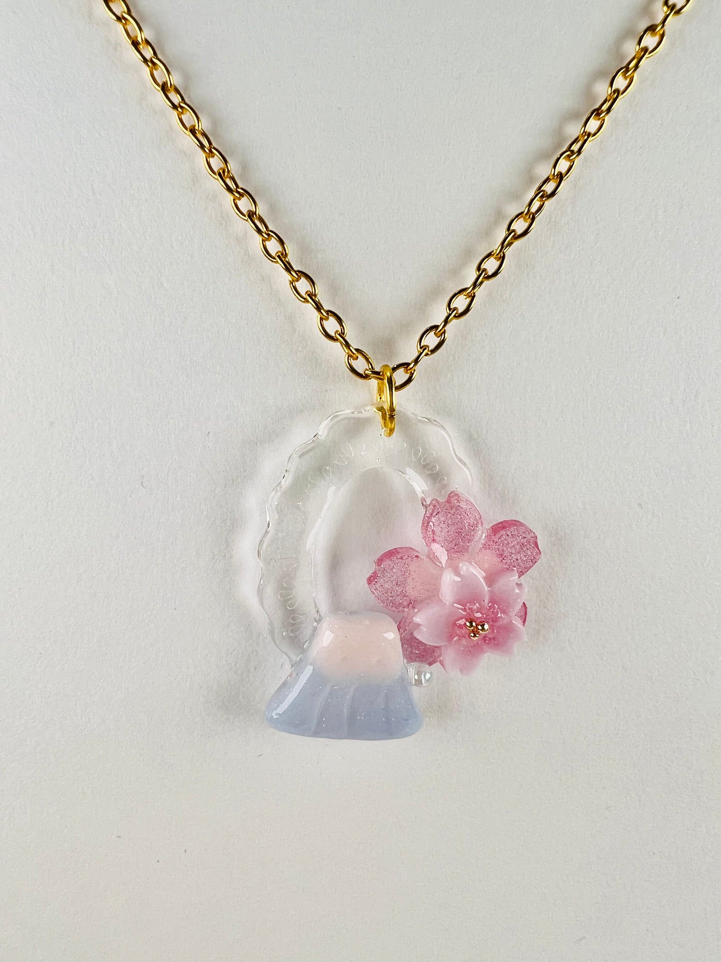 Sakura & Fuji in oval painting necklaces 日系富士櫻造型項鍊