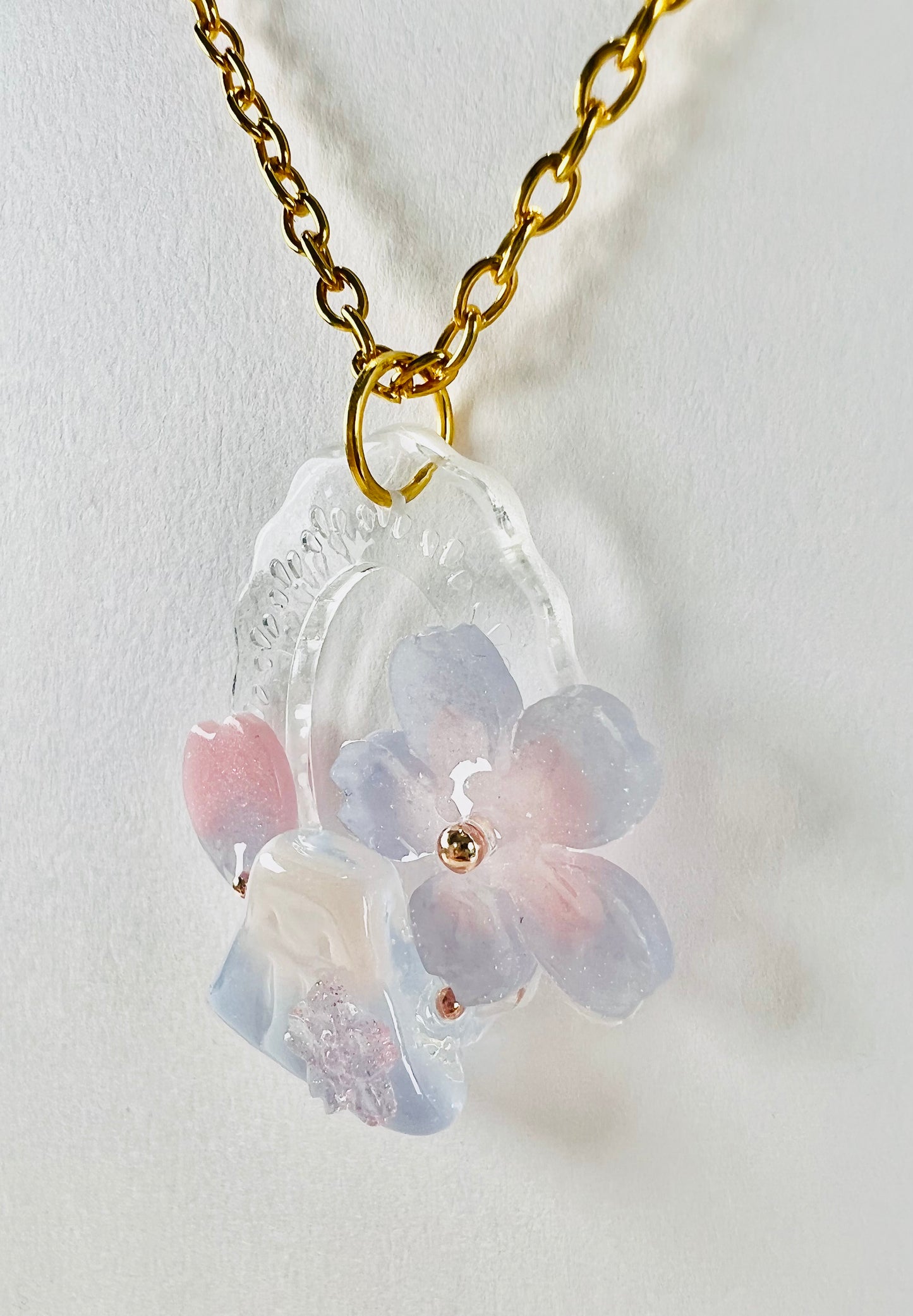 Sakura & Fuji in oval painting necklaces 日系富士櫻造型項鍊