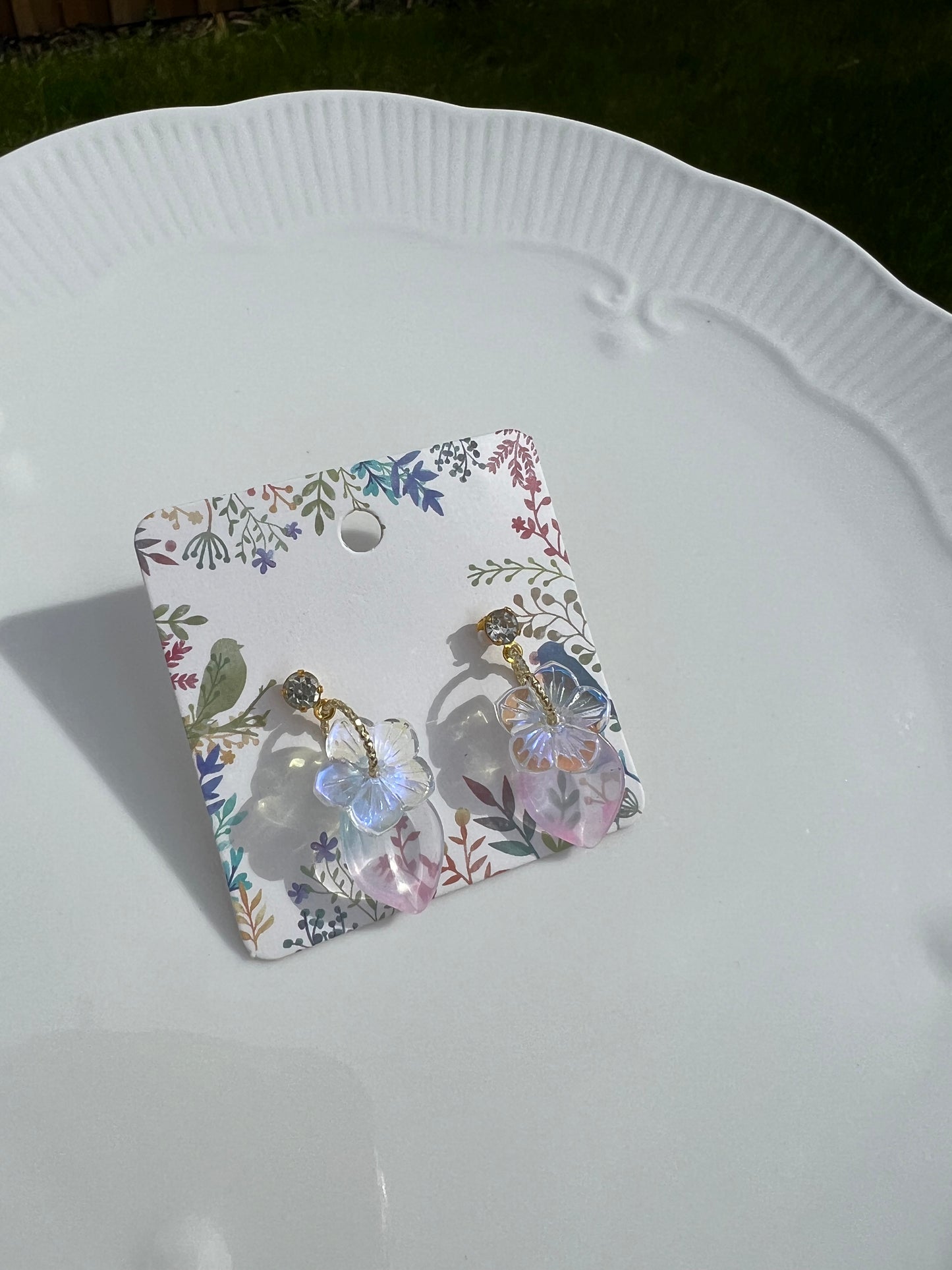 Colour glaze Sakura and leaf earrings