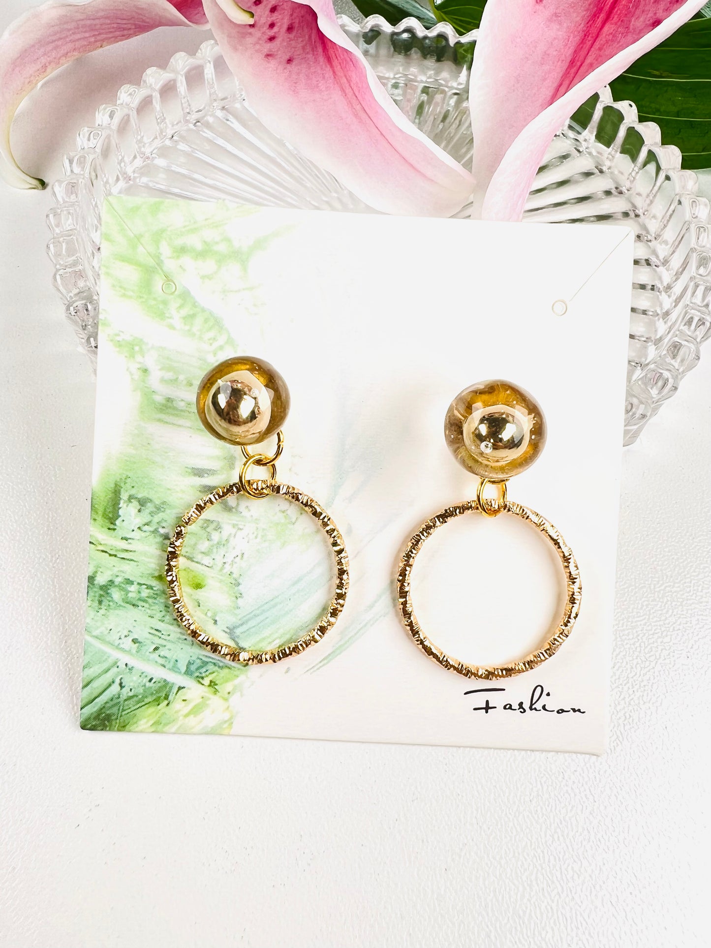 (Copy) Be water-Golden ball with ring earrings