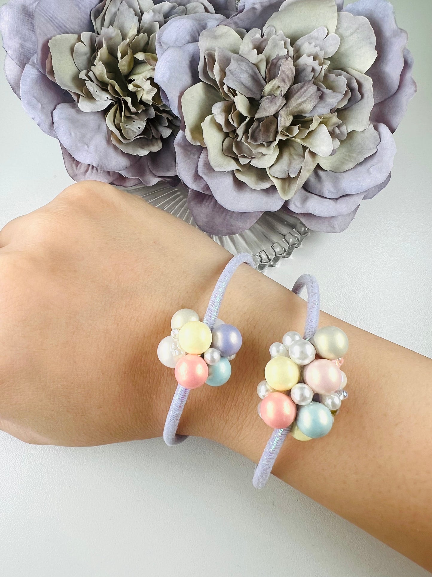 Macaron colourful bubbles/pearl hair scrunchie