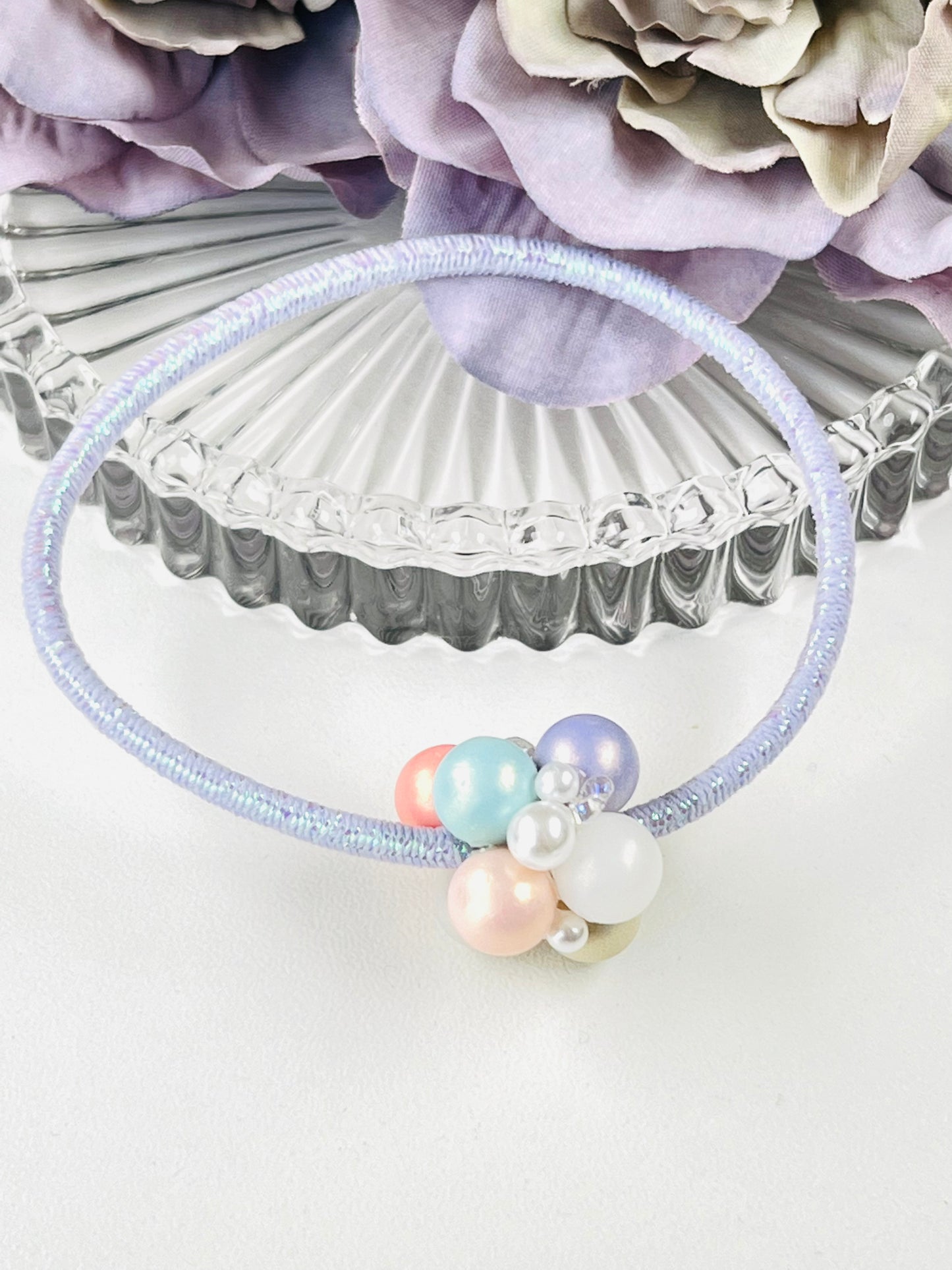 Macaron colourful bubbles/pearl hair scrunchie