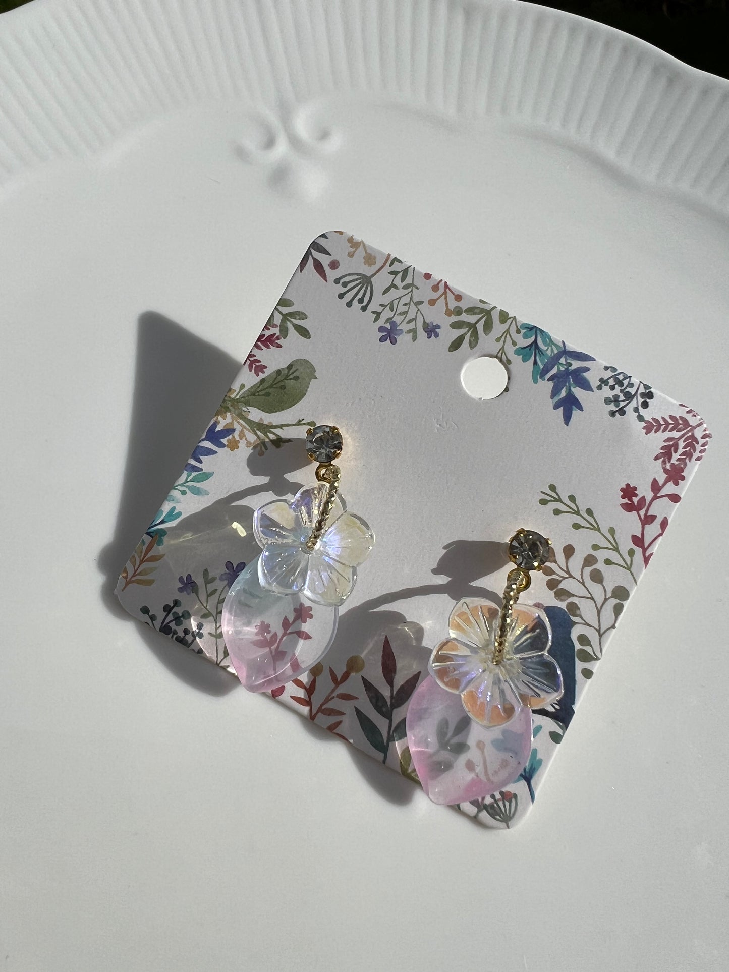 Colour glaze Sakura and leaf earrings