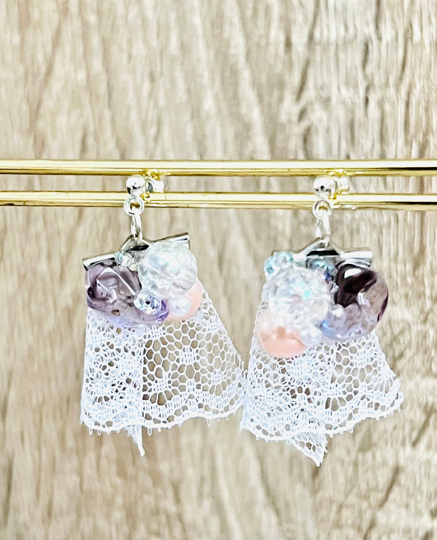 Lace and crystal earrings