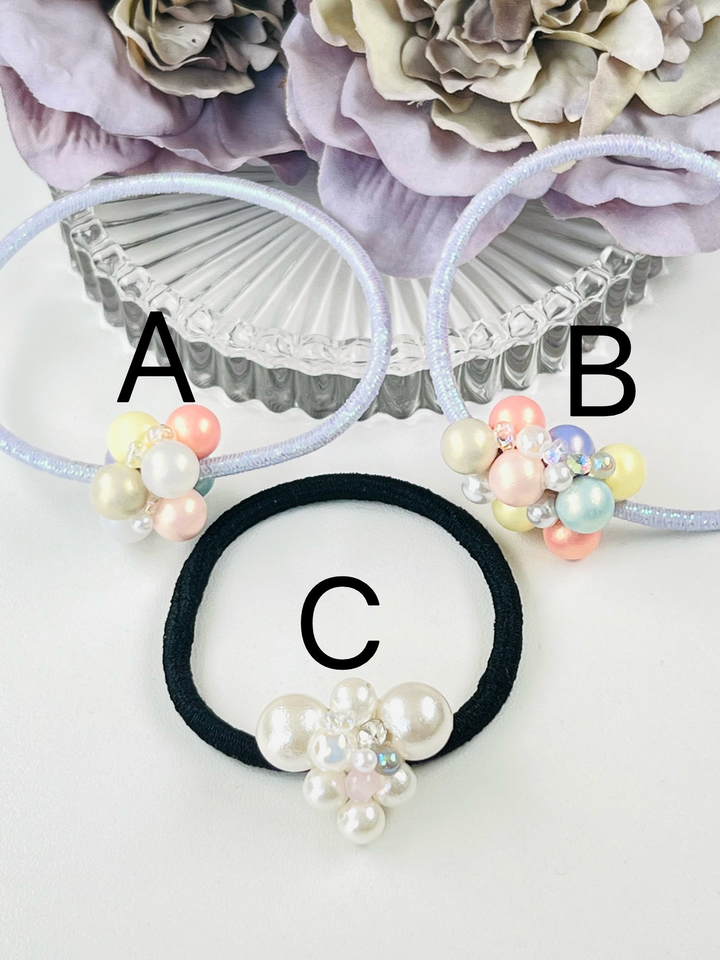 Macaron colourful bubbles/pearl hair scrunchie