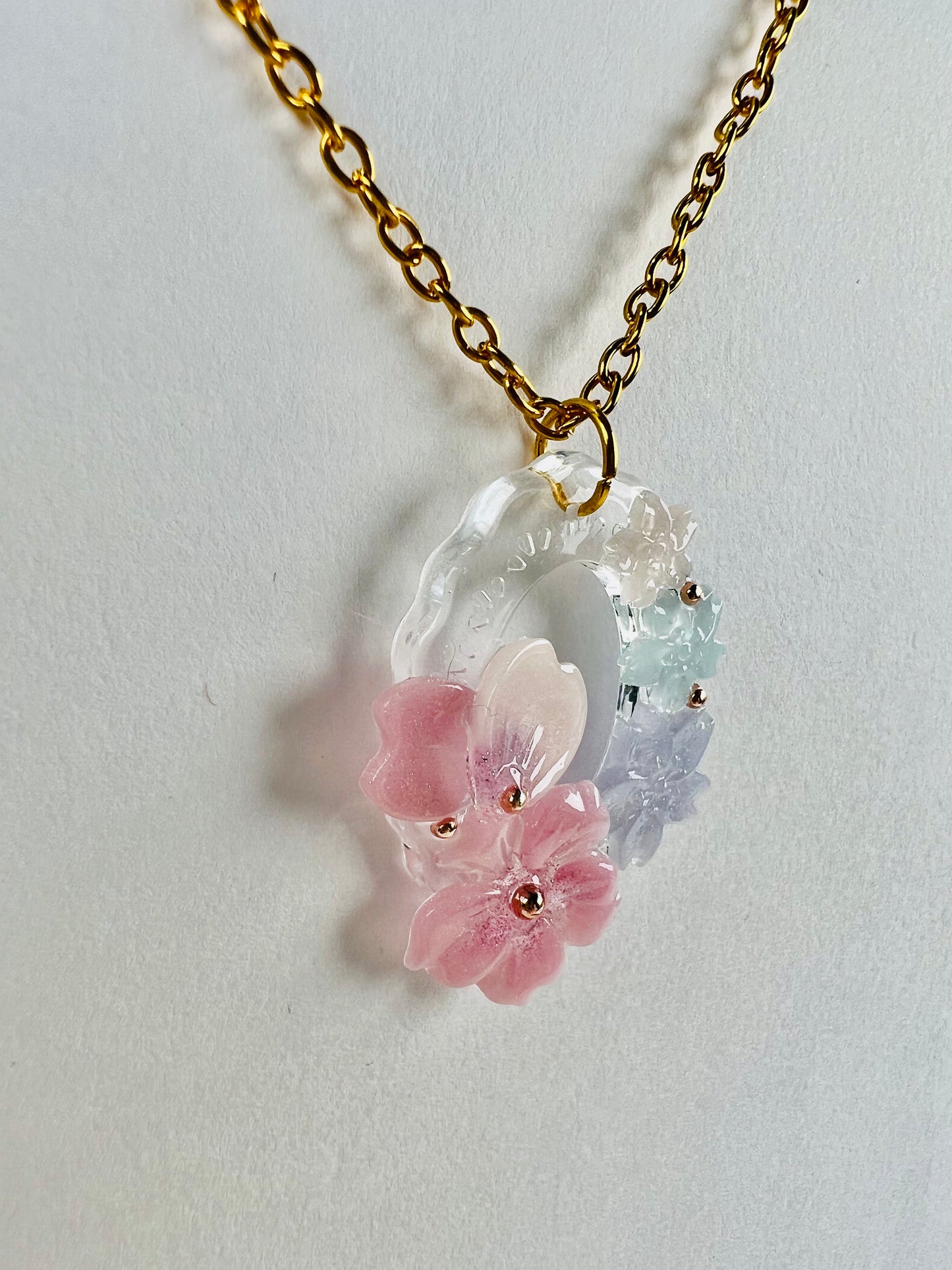 Sakura & Fuji in oval painting necklaces 日系富士櫻造型項鍊