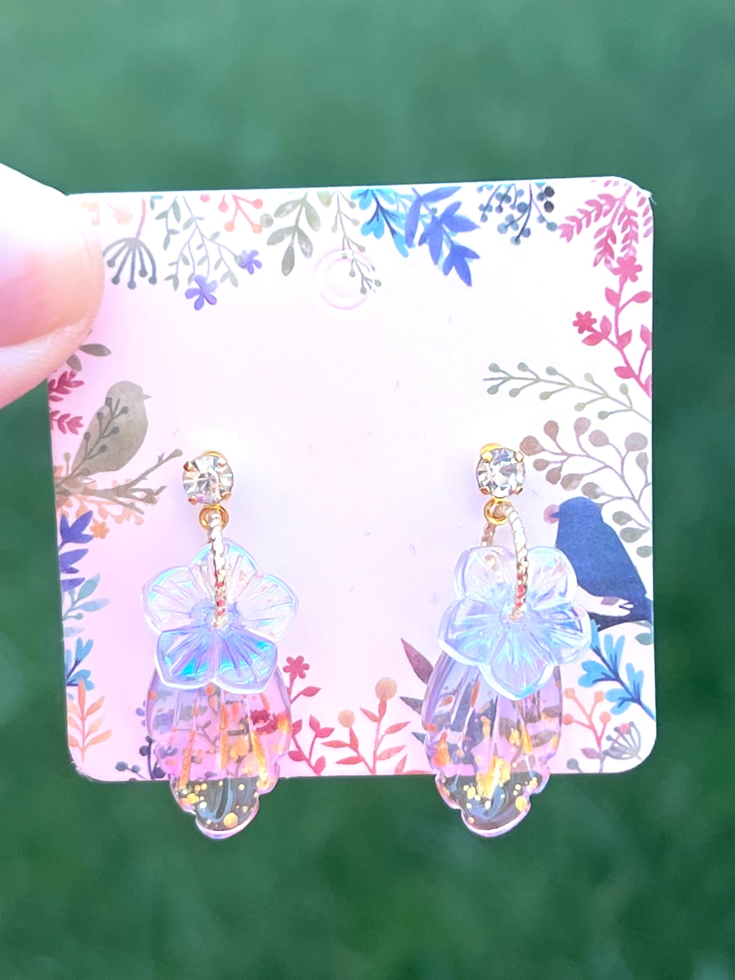 Colour glaze Sakura and leaf earrings